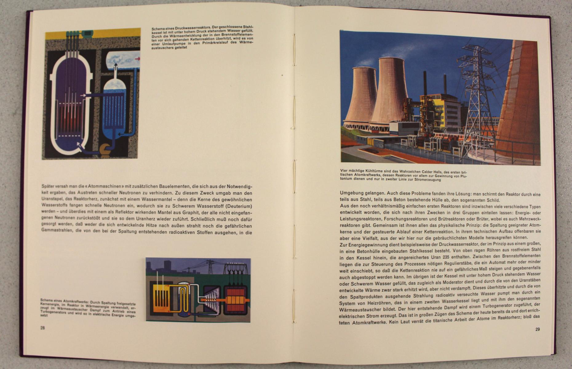 Hier sieht man eine aufgeschlagene Doppelseite des Buches, mit Text und Bildern