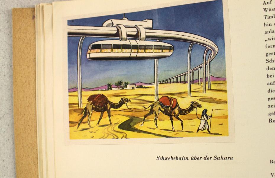 Hier sieht man eine Nahaufnahme eines Sammelbilds im Buch "Die Welt von morgen"